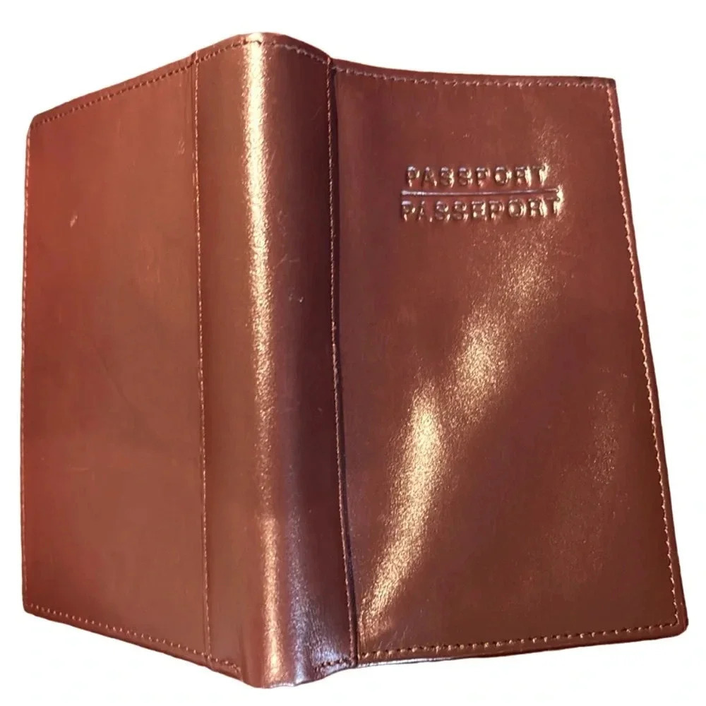 Genuine Leather wallet passport card holder in chocolate  Brown